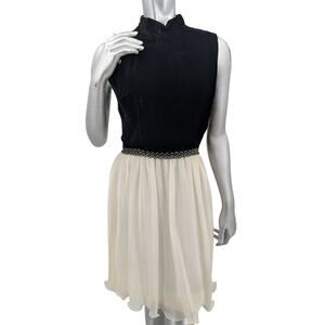 Vintage 1960's VICKY VAUGHN JUNIOR Black Velvet Ivory Chiffon Lettuce Edge Dress